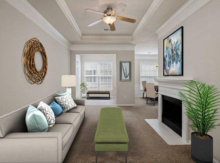 Large Open Floorplans with Ceiling Fans in Living and Bedroom Areas at Cambridge Square in Overland Park